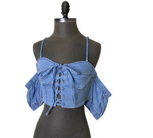 Revolve Capulet Denim Crop Top NWT Small Blue Bustier Blouse